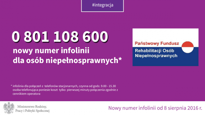 Nowy numer infolinii PFRON dla osób niepełnosprawnych